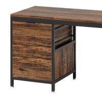 Vanity Desk Table, 3 Drawers, Rustic Brown, Black Metal Frame, 59 Inch -BM328525