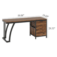 Vanity Desk Table, 3 Drawers, Rustic Brown, Black Metal Frame, 59 Inch -BM328525