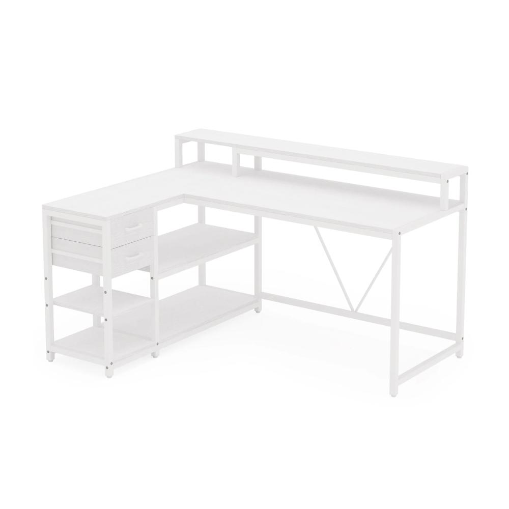 Executive Desk, L Shaped Top, Portable File Cabinet, 55 Inch White -BM328526