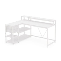 Executive Desk, L Shaped Top, Portable File Cabinet, 55 Inch White -BM328526
