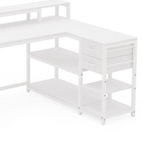 Executive Desk, L Shaped Top, Portable File Cabinet, 55 Inch White -BM328526
