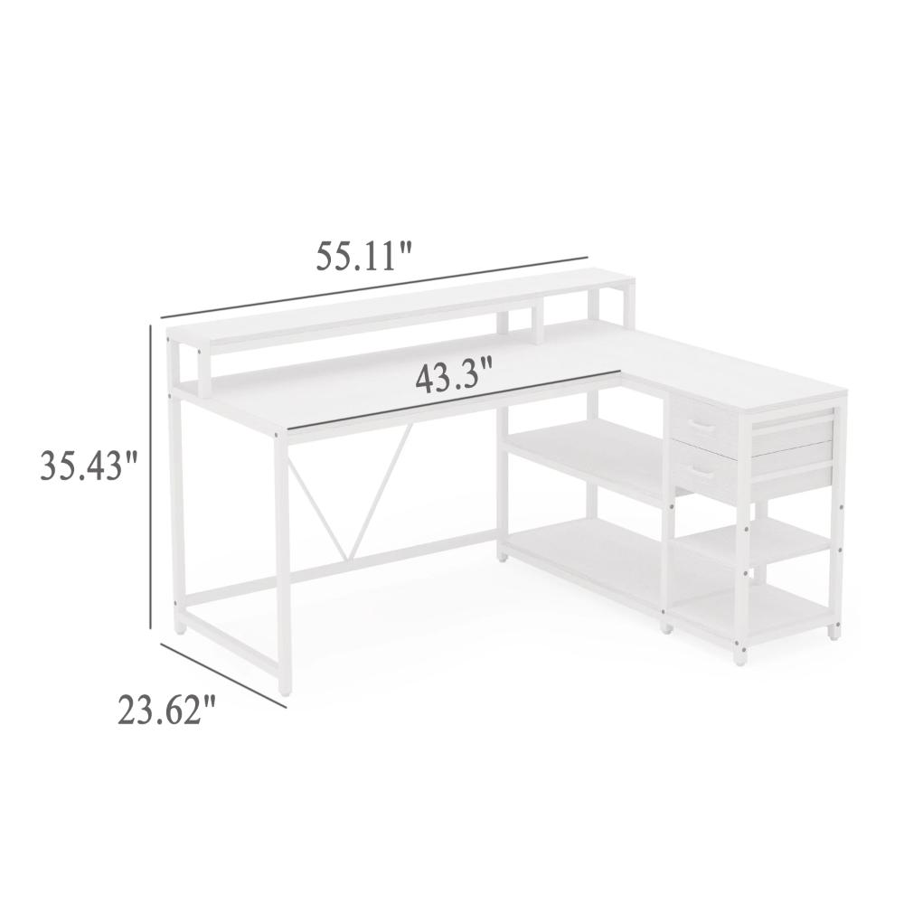 Executive Desk, L Shaped Top, Portable File Cabinet, 55 Inch White -BM328526
