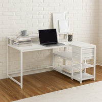 Executive Desk, L Shaped Top, Portable File Cabinet, 55 Inch White -BM328526