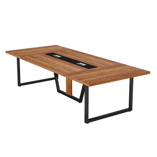 Conference Table, 94 Inch Rectangle Walnut Brown Wood Top, Black Base -BM328528