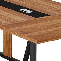 Conference Table, 94 Inch Rectangle Walnut Brown Wood Top, Black Base -BM328528