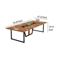 Conference Table, 94 Inch Rectangle Walnut Brown Wood Top, Black Base -BM328528