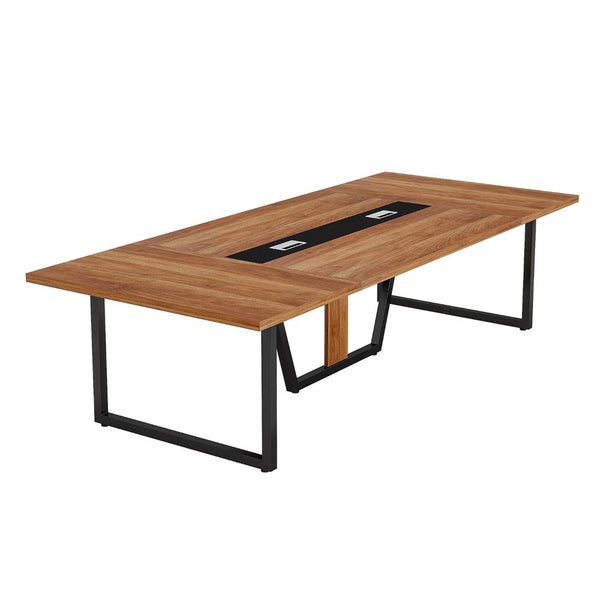 Conference Table, 94 Inch Rectangle Walnut Brown Wood Top, Black Base