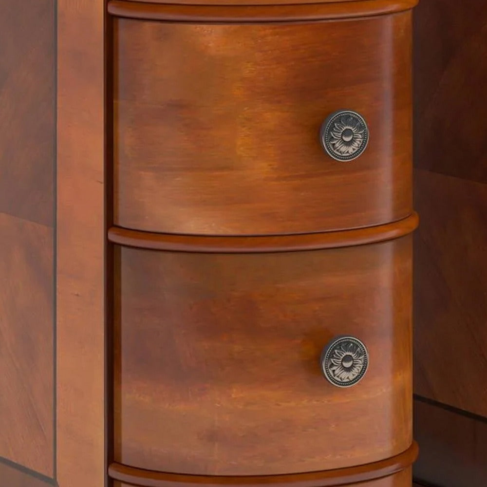 Arc Side End Table, Walnut Brown, 2 Drawers, 24 Inch Tall - BM328529