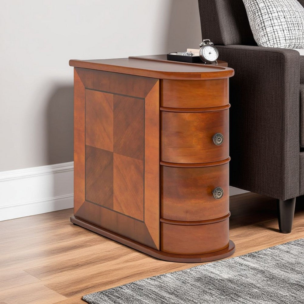 Arc Side End Table, Walnut Brown, 2 Drawers, 24 Inch Tall - BM328529