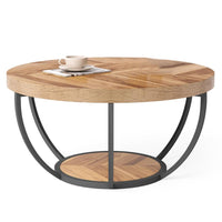 Ari Coffee Table, 32 Inch Round Top, Light Brown MDF, Black Metal Legs -BM328530
