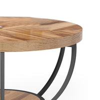 Ari Coffee Table, 32 Inch Round Top, Light Brown MDF, Black Metal Legs -BM328530