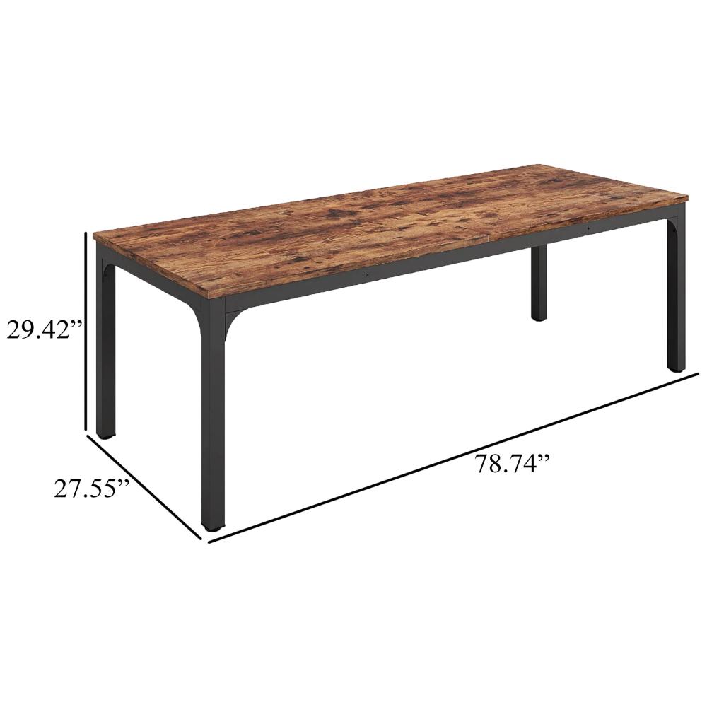 Jack Conference Table, 79 Inch Rectangular Brown MDF Top, Black Metal -BM328533