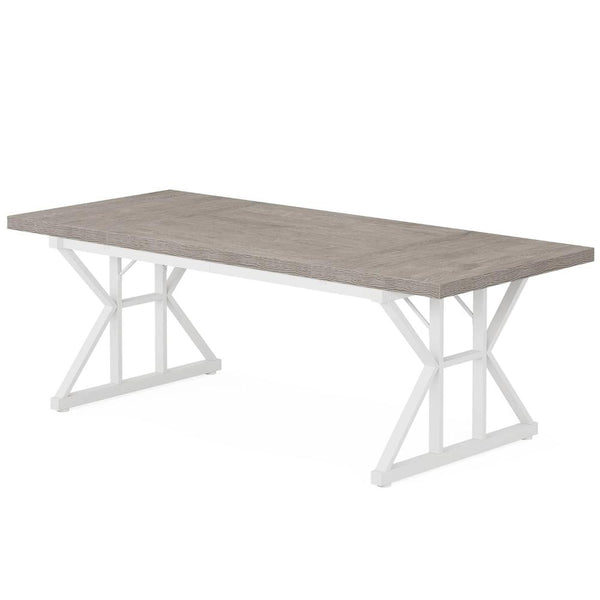 Siy Executive Desk, 71 Inch Gray MDF Rectangular Top, White Cross Base -BM328534