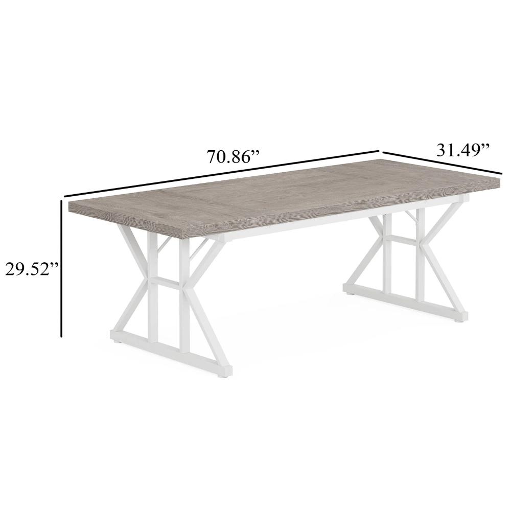 Siy Executive Desk, 71 Inch Gray MDF Rectangular Top, White Cross Base -BM328534