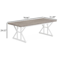 Siy Executive Desk, 71 Inch Gray MDF Rectangular Top, White Cross Base -BM328534
