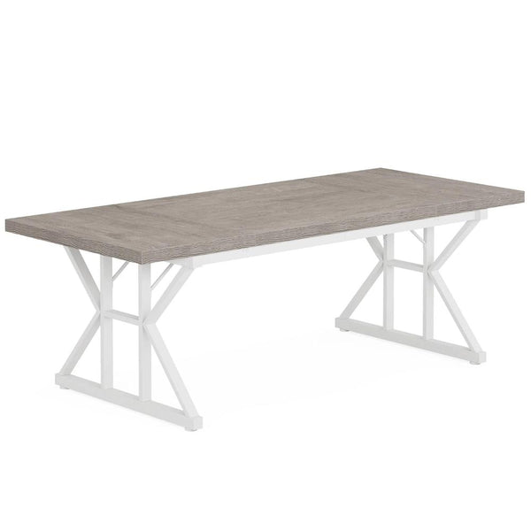 Siy Executive Desk, 71 Inch Gray MDF Rectangular Top, White Cross Base