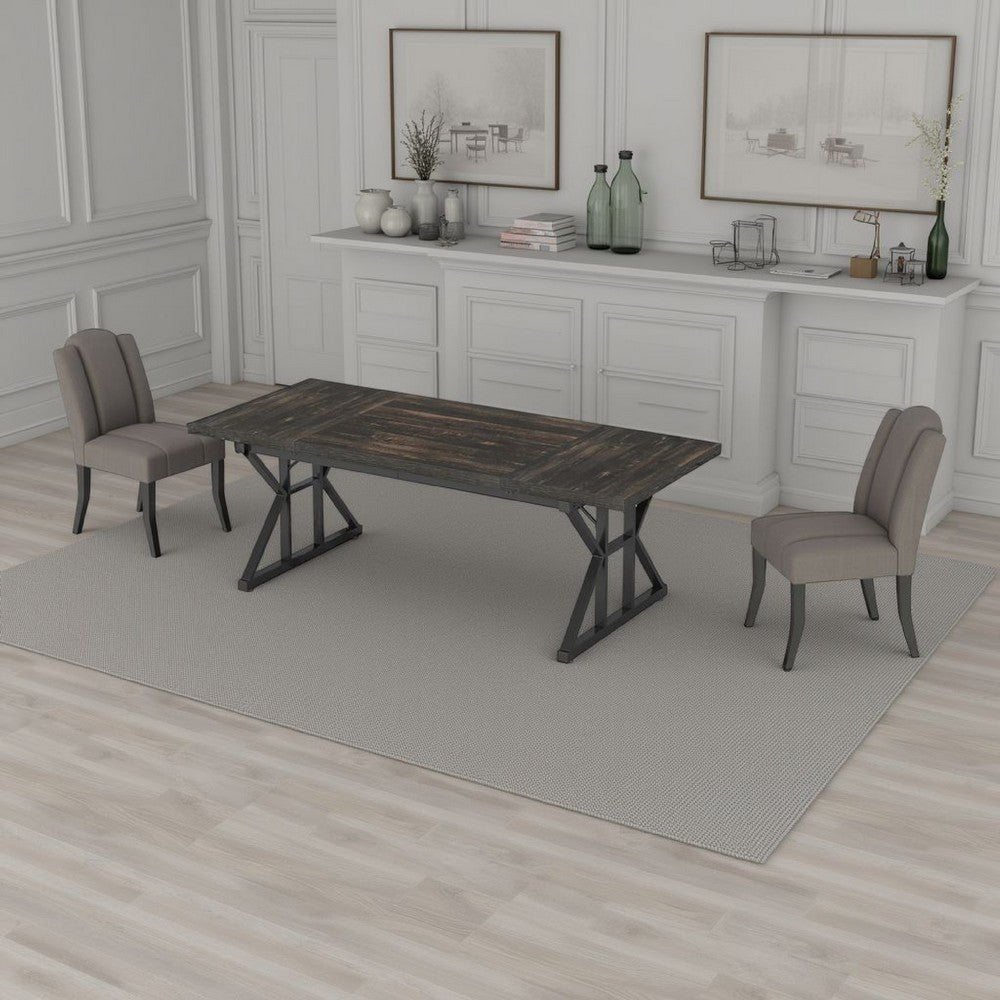 Siy Dining Table, 71 Inch Rectangular MDF Top, Cross Metal Base, Black -BM328536