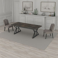 Siy Dining Table, 71 Inch Rectangular MDF Top, Cross Metal Base, Black -BM328536