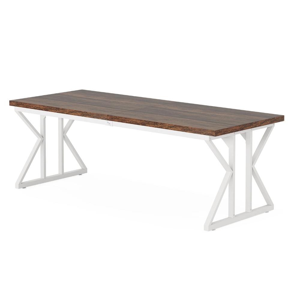 Siy Executive Desk, 79 Inch Brown Rectangular Top, White Cross Base -BM328538