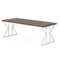 Siy Executive Desk, 79 Inch Brown Rectangular Top, White Cross Base -BM328538