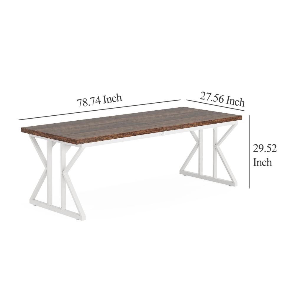 Siy Executive Desk, 79 Inch Brown Rectangular Top, White Cross Base -BM328538