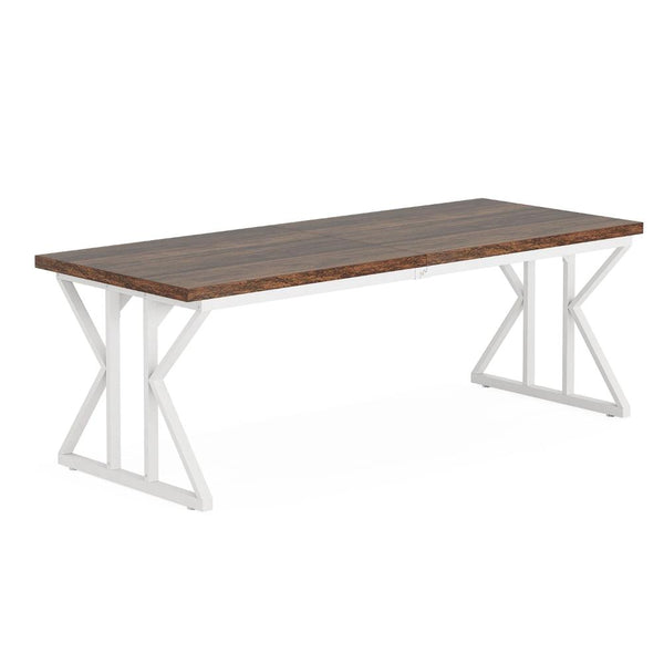 Siy Executive Desk, 79 Inch Brown Rectangular Top, White Cross Base