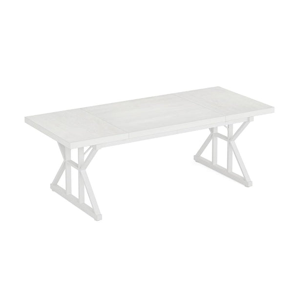 Siy Conference Table, 71 Inch White Rectangular Top, Cross Metal Base -BM328539