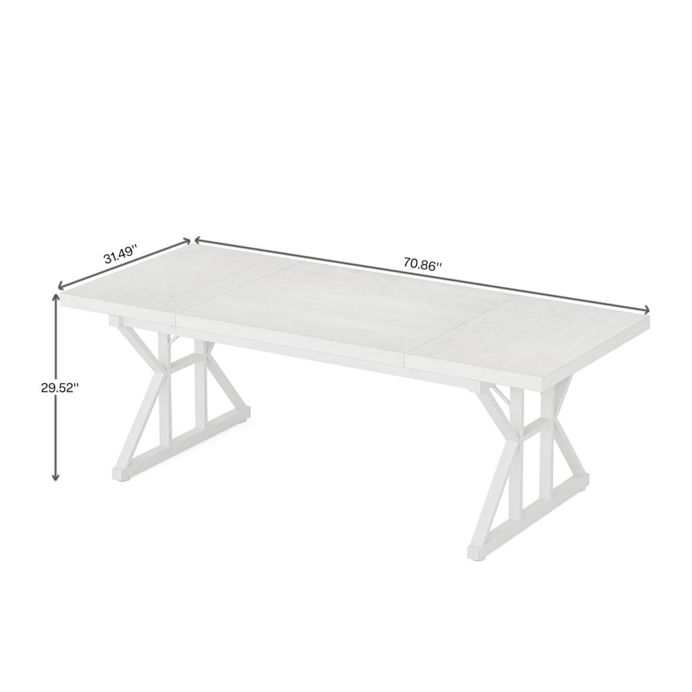 Siy Conference Table, 71 Inch White Rectangular Top, Cross Metal Base -BM328539