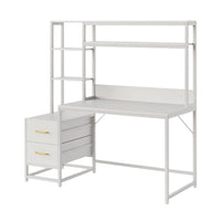 Computer Desk, 2 Drawers, Open Shelf Hutch, White Metal, 60 Inch -BM328544