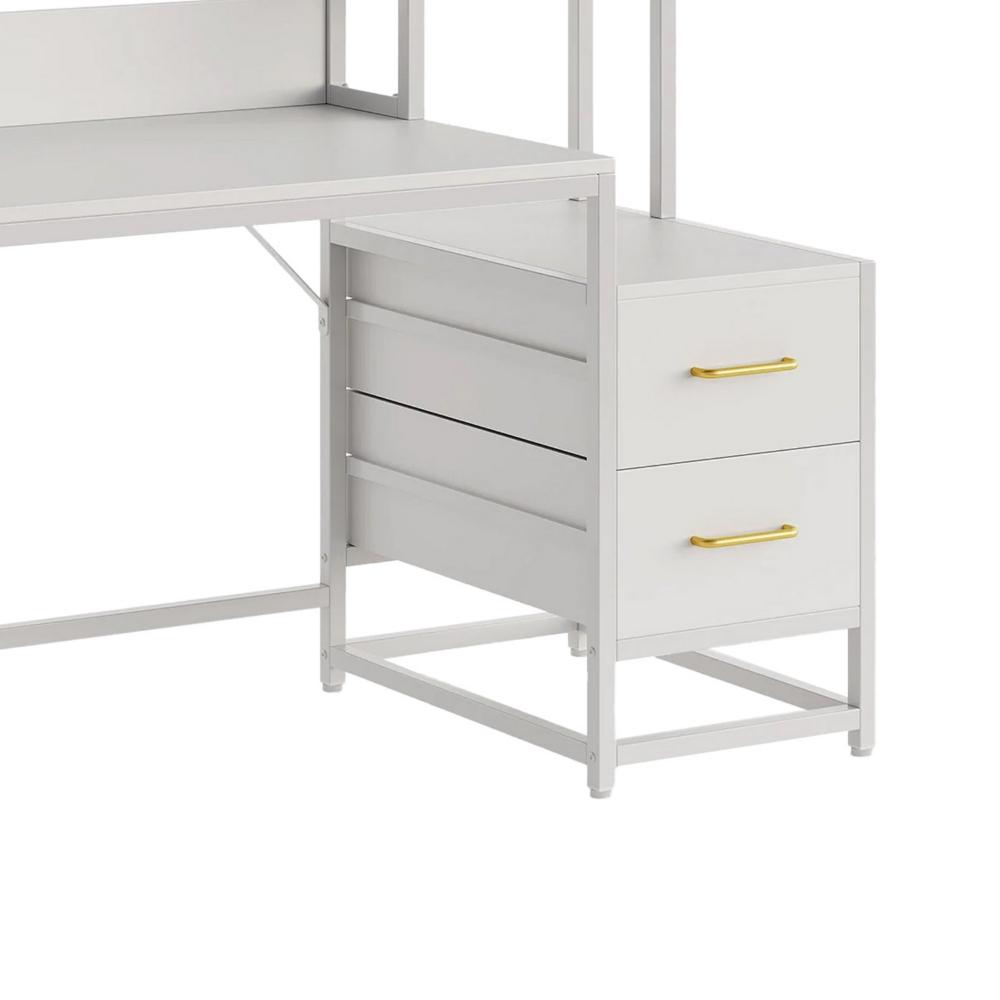 Computer Desk, 2 Drawers, Open Shelf Hutch, White Metal, 60 Inch -BM328544