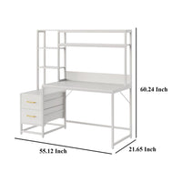 Computer Desk, 2 Drawers, Open Shelf Hutch, White Metal, 60 Inch -BM328544