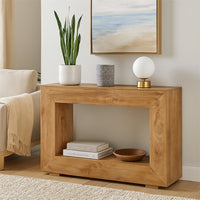 Evan Console Table, 47 Inch Rectangular Top, Rustic Brown, Open Shelf -BM328549