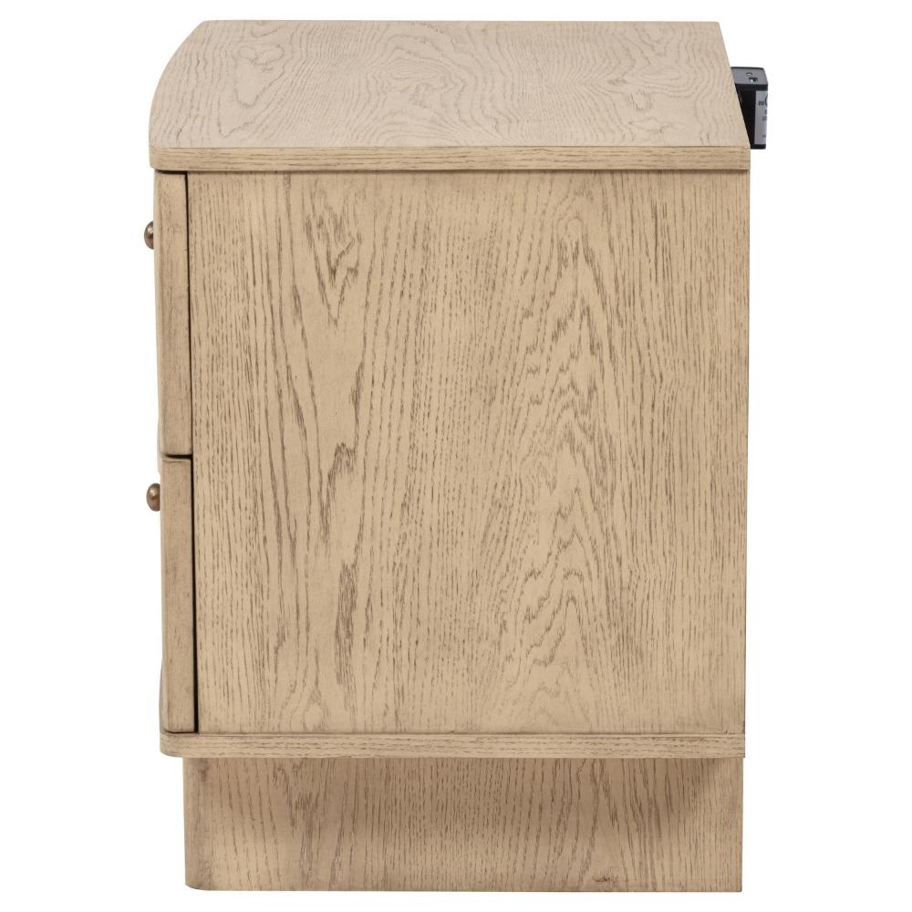 Lno Nightstand, 2 Cane Accent Drawers w Brass Knobs, USB, Oak Beige -BM328555
