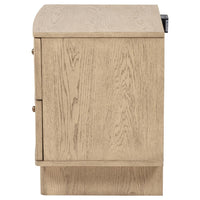 Lno Nightstand, 2 Cane Accent Drawers w Brass Knobs, USB, Oak Beige -BM328555