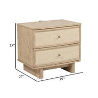Lno Nightstand, 2 Cane Accent Drawers w Brass Knobs, USB, Oak Beige -BM328555