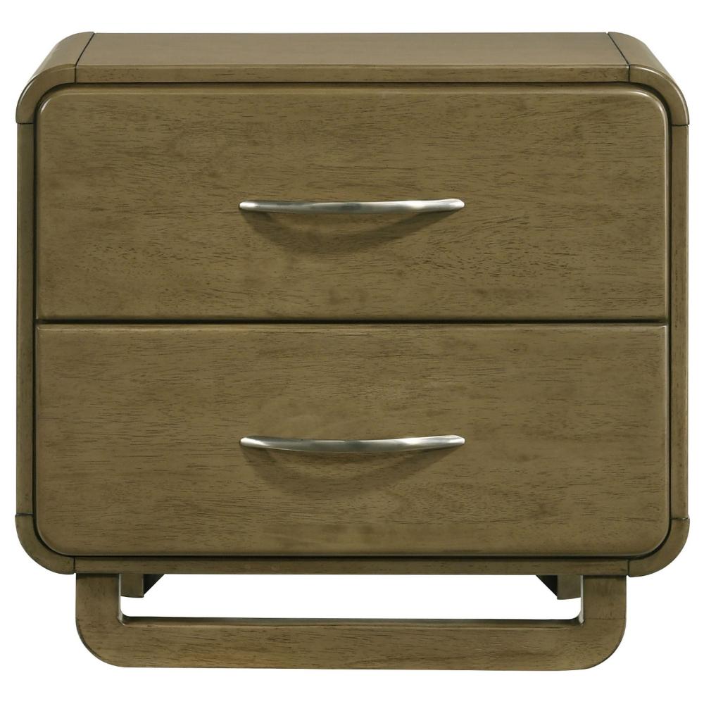 Deon Nightstand, 2 Drawers w Nickel Handles, Sled Legs, Nutmeg Brown -BM328561