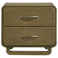 Deon Nightstand, 2 Drawers w Nickel Handles, Sled Legs, Nutmeg Brown -BM328561
