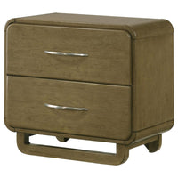 Deon Nightstand, 2 Drawers w Nickel Handles, Sled Legs, Nutmeg Brown -BM328561