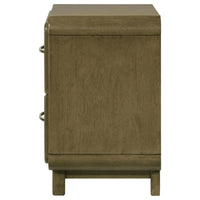 Deon Nightstand, 2 Drawers w Nickel Handles, Sled Legs, Nutmeg Brown -BM328561
