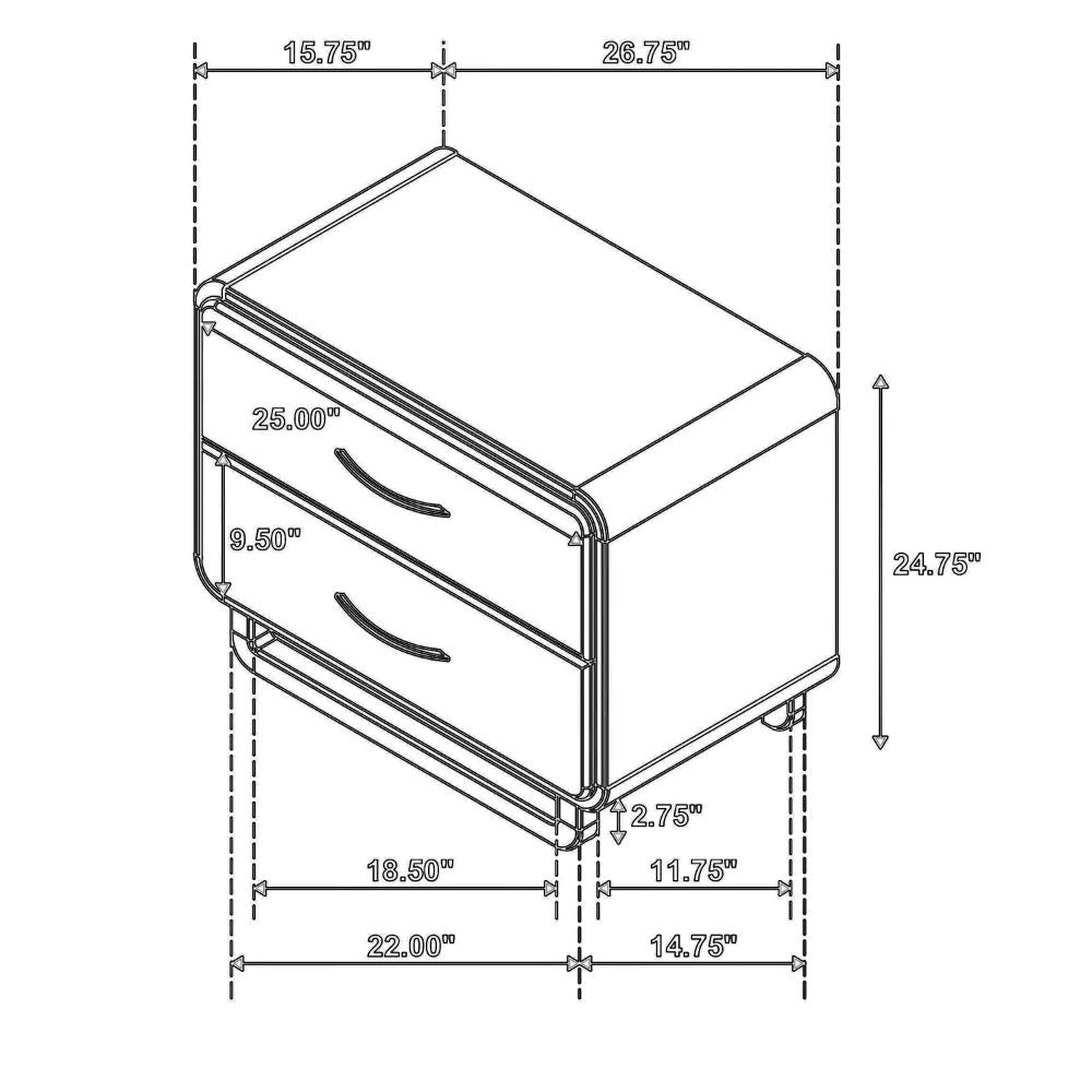 Deon Nightstand, 2 Drawers w Nickel Handles, Sled Legs, Nutmeg Brown -BM328561