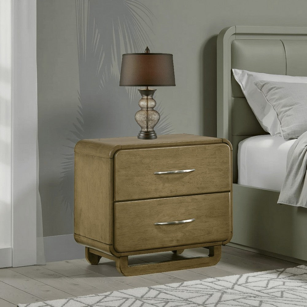 Deon Nightstand, 2 Drawers w Nickel Handles, Sled Legs, Nutmeg Brown -BM328561
