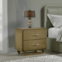 Deon Nightstand, 2 Drawers w Nickel Handles, Sled Legs, Nutmeg Brown -BM328561