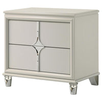 Ory Nightstand w 2 Drawers, Chrome Star Handle, Pearl Ivory Wood -BM328571