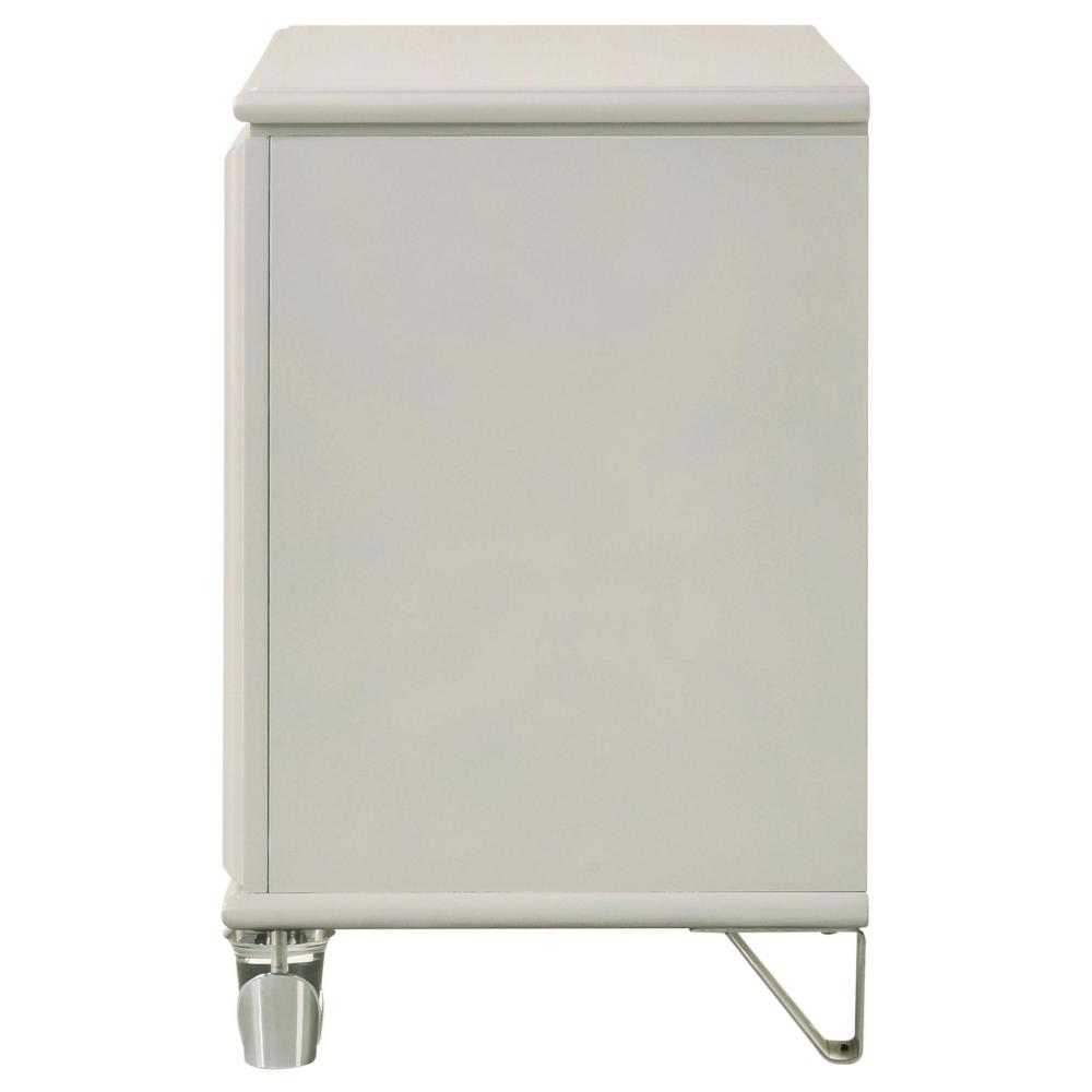 Ory Nightstand w 2 Drawers, Chrome Star Handle, Pearl Ivory Wood -BM328571