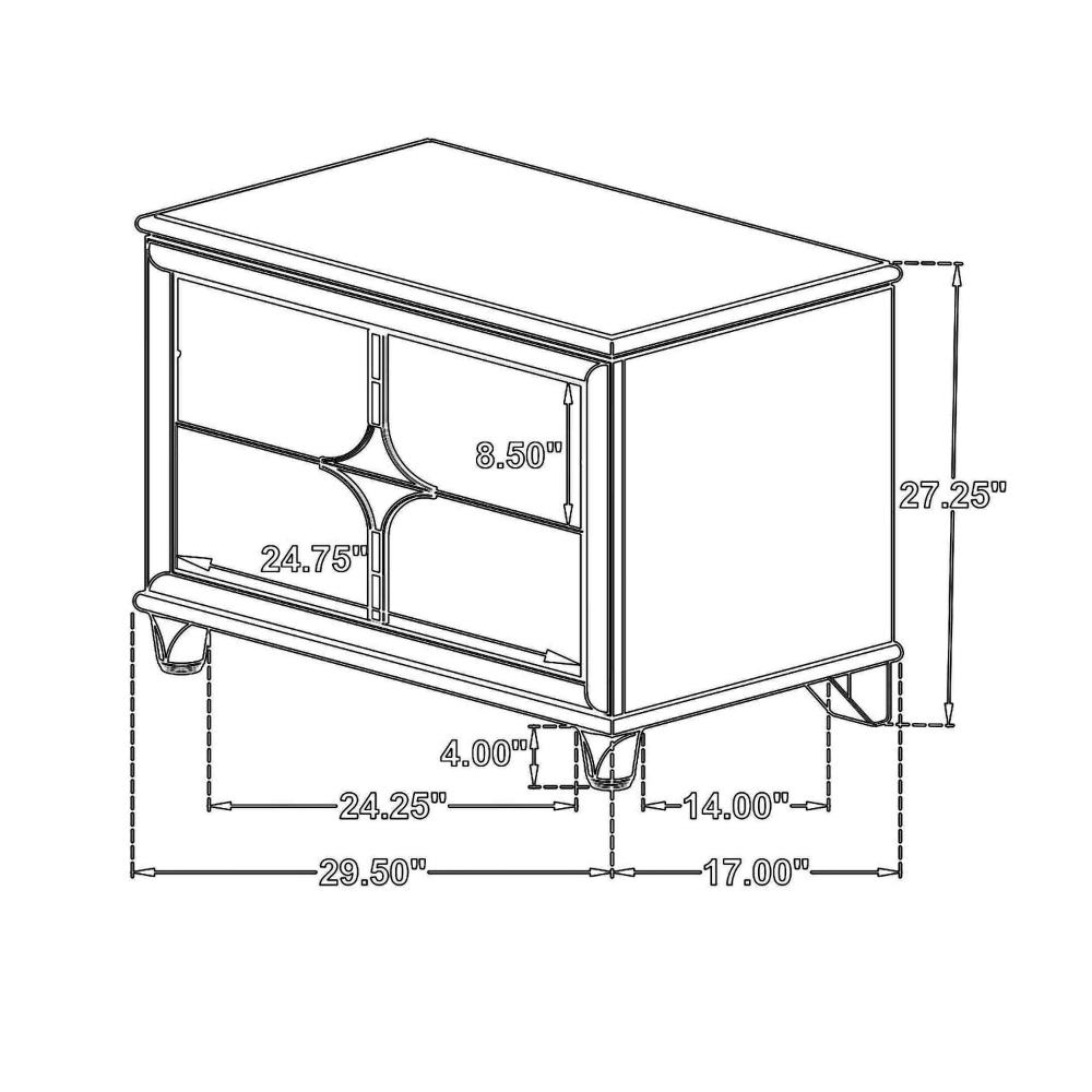 Ory Nightstand w 2 Drawers, Chrome Star Handle, Pearl Ivory Wood -BM328571