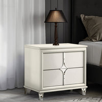 Ory Nightstand w 2 Drawers, Chrome Star Handle, Pearl Ivory Wood -BM328571