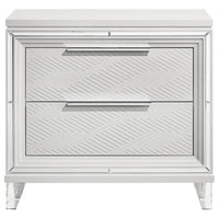 Mory Nightstand, 2 Drawers, Embossed Herringbone Pattern White, Chrome -BM328577