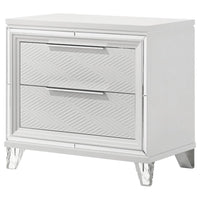 Mory Nightstand, 2 Drawers, Embossed Herringbone Pattern White, Chrome -BM328577