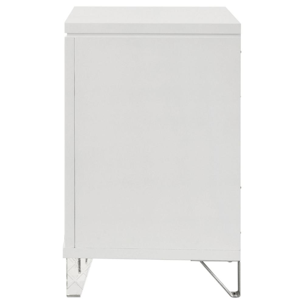 Mory Nightstand, 2 Drawers, Embossed Herringbone Pattern White, Chrome -BM328577