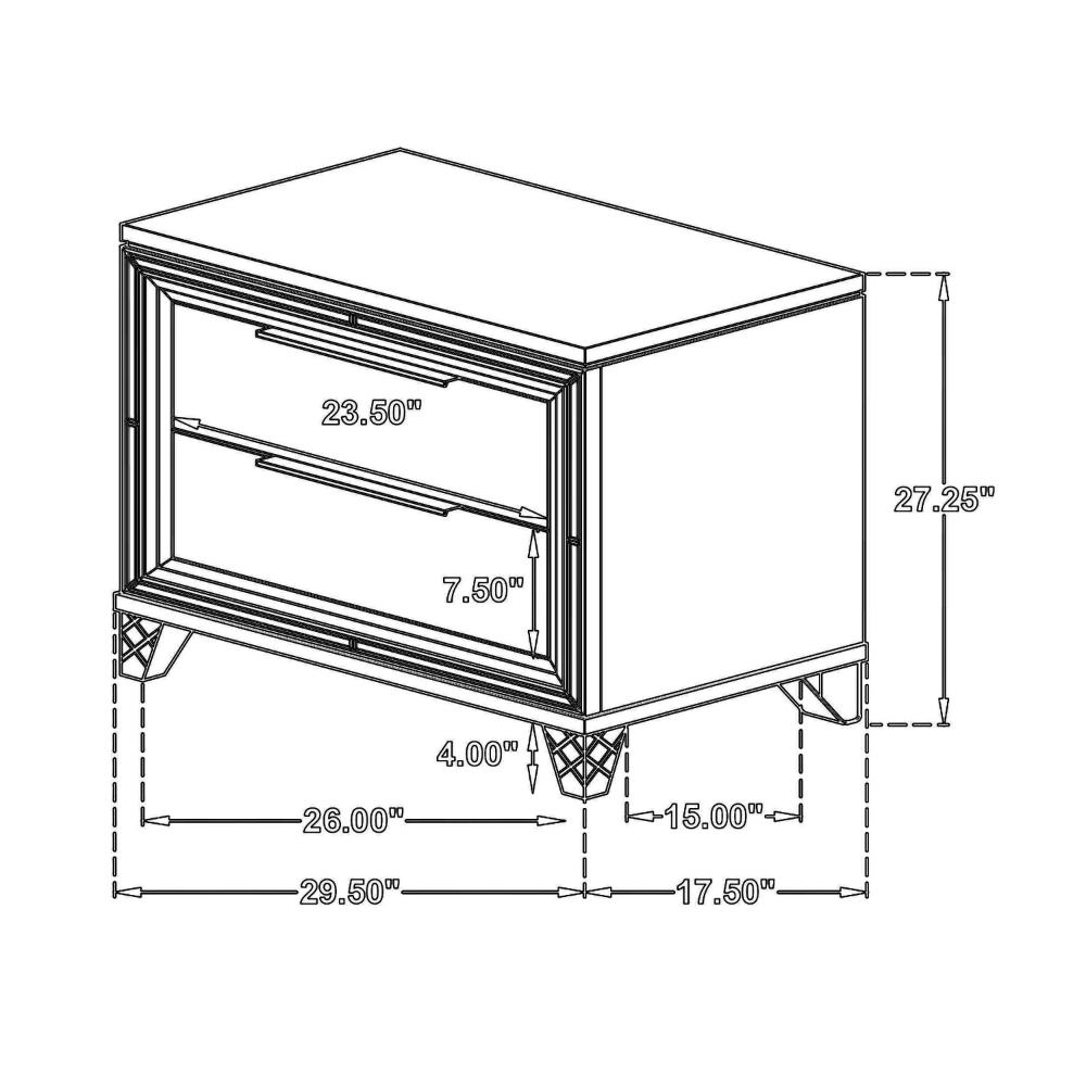 Mory Nightstand, 2 Drawers, Embossed Herringbone Pattern White, Chrome -BM328577